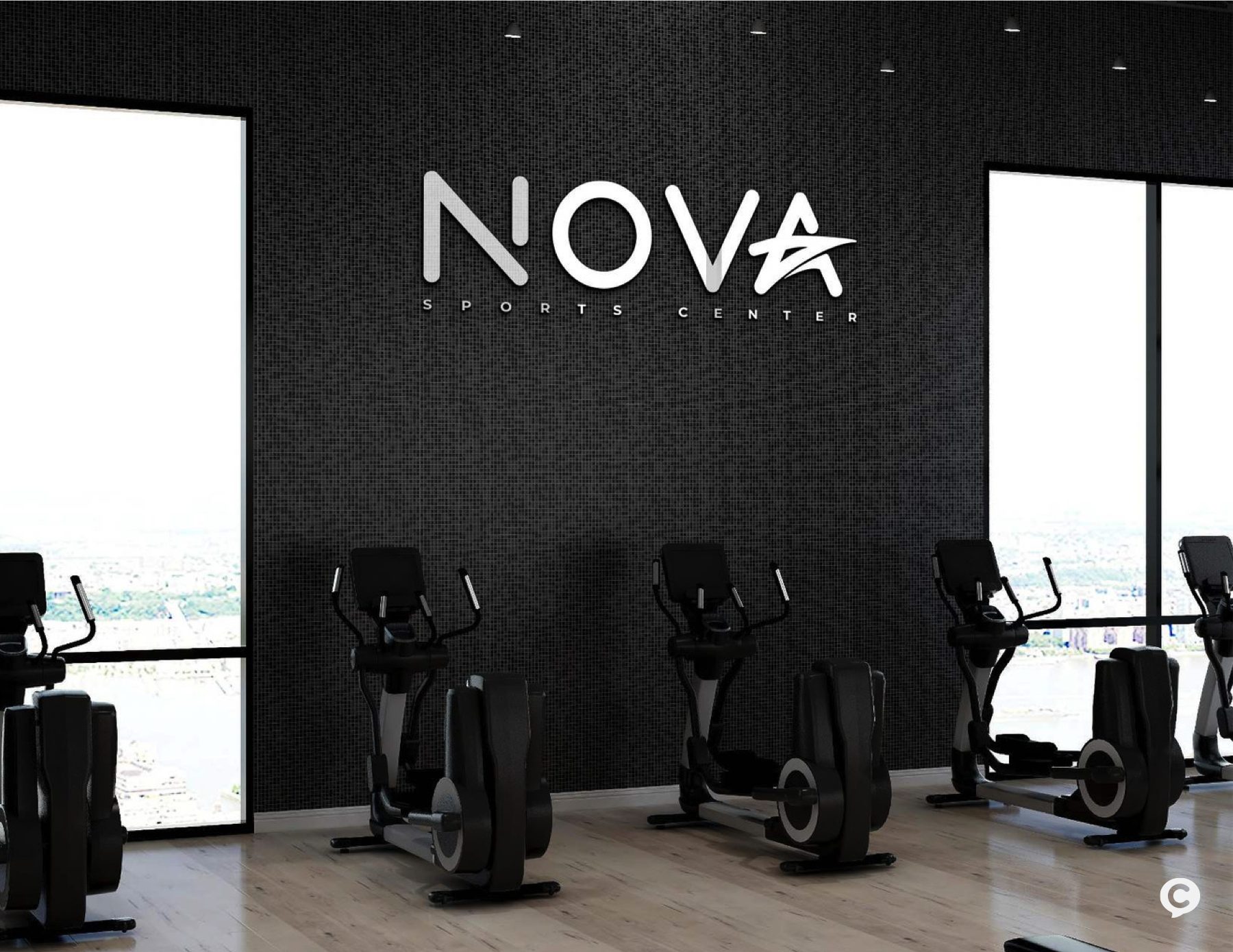 Letrero de Nova Sports Center en gimnasio